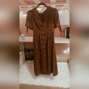 Brown and White Polka dot Short Sleeved dress